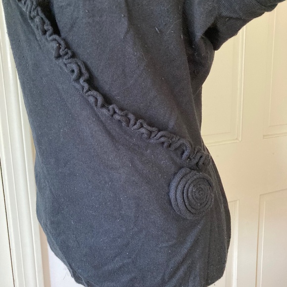 Silk Cashmere Ruffled V Neck with Flower Accent - Picture 6 of 9